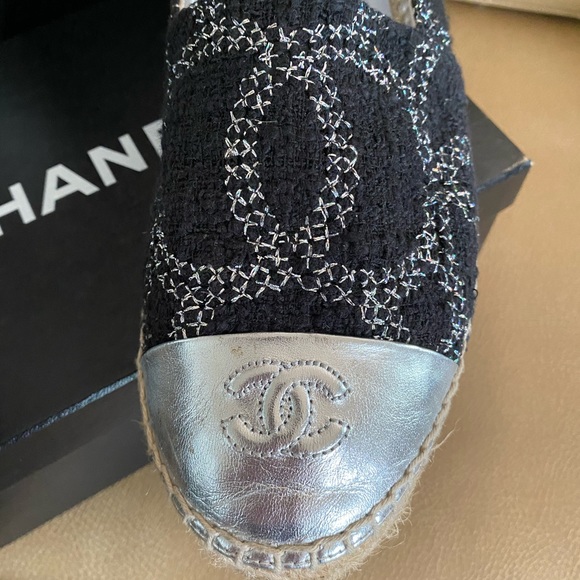 Chanel Slvr/Black Espadrilles Lambskin & Tweed - Picture 2 of 13